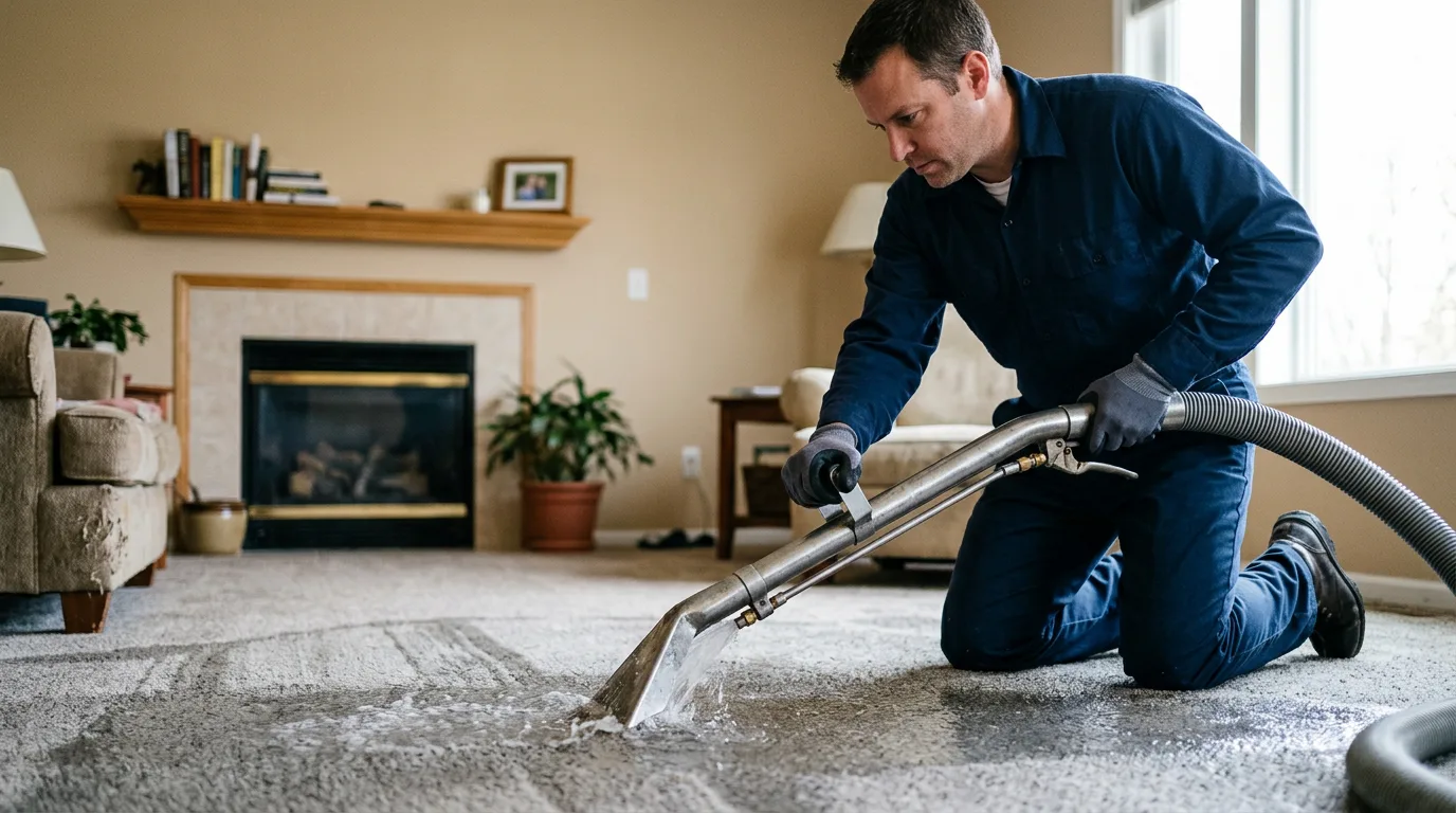 Water damage restoration technician working near New Point, IN